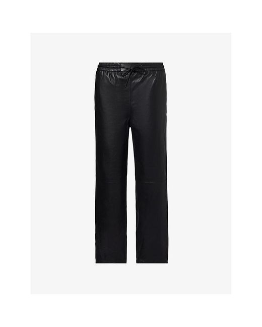 Yves Salomon Black Straight-leg Relaxed-fit Mid-rise Leather Trousers
