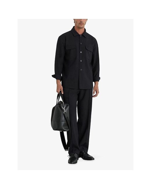 Reiss Black Peshi Double-Pocket Stretch-Woven Overshirt for men