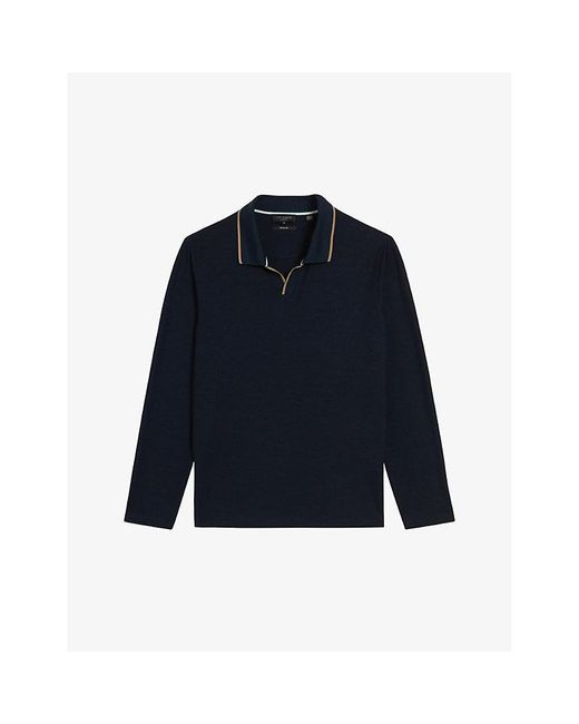 Ted Baker Blue Maste Open-collar Knitted Polo Shirt for men