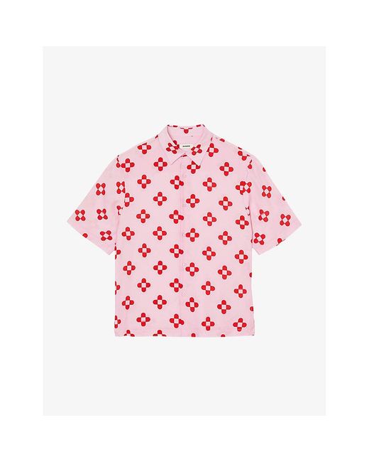 Sandro Pink Flower-print Relaxed-fit Woven Shirt for men