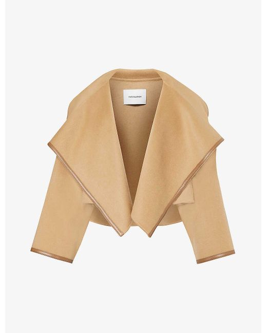 Yves Salomon Natural Spread-collar Cropped Wool And Cashmere-blend Coat