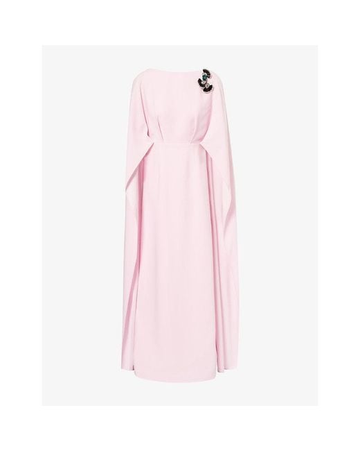 Huishan Zhang Pink Hala Cape Woven Maxi Dress