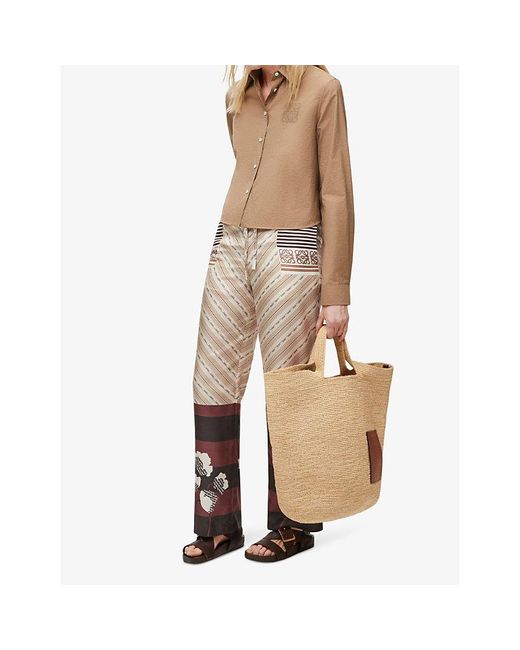 Loewe Natural X Paula's Ibiza Logo-print Drawstring-waist Wide-leg Silk-blend Satin Trousers