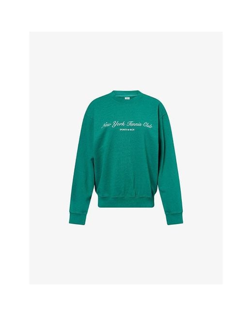 Sporty & Rich Green Ny Tennis Club Round-Neck Cotton-Jersey Sweatshirt