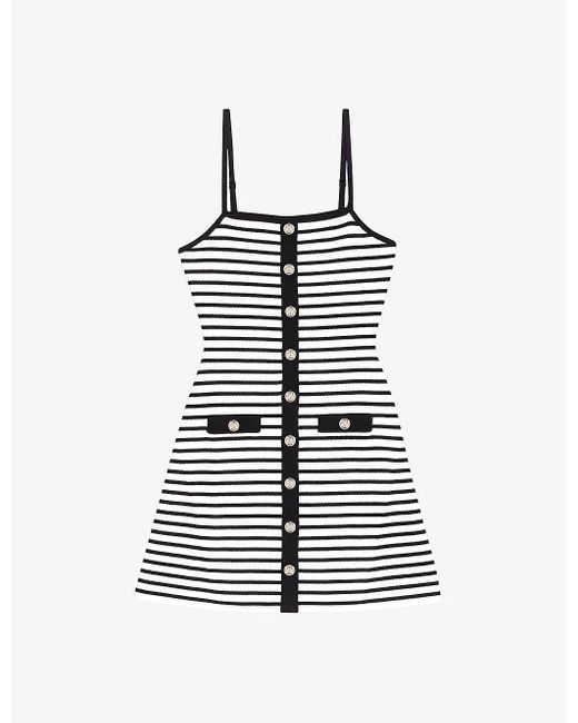 Maje White Stripe A-line Skirt Stretch Rib-knit Mini Dress