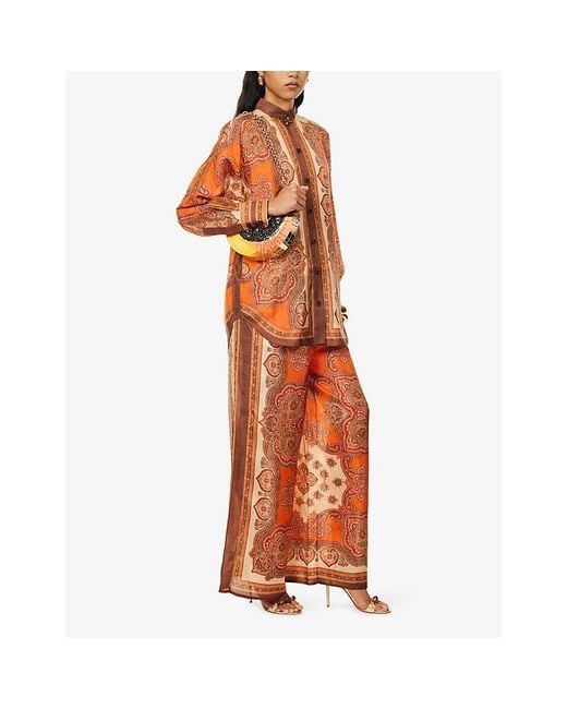 Zimmermann Orange Mahon Relaxed Silk Trousers