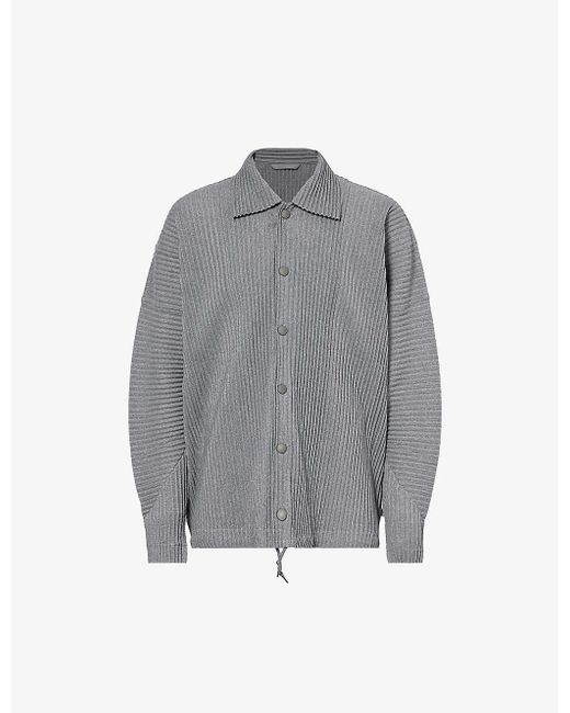 Homme Plissé Issey Miyake Gray Pleated Spread-collar Knitted Jacket for men