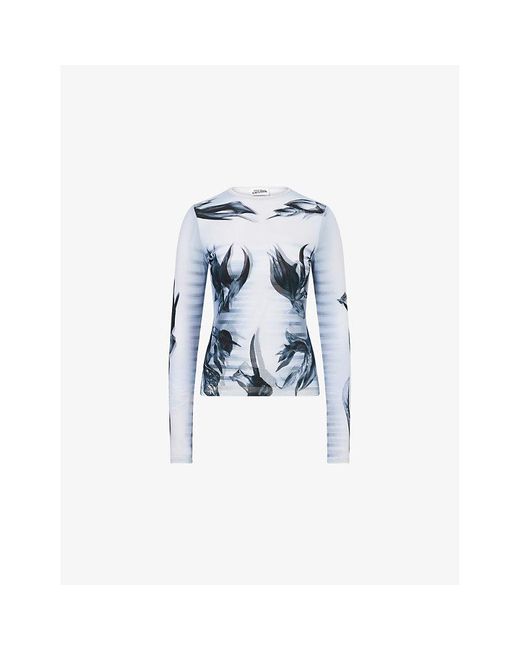 Jean Paul Gaultier Blue Flower-Print Body Morphing Mariniere Mesh Top