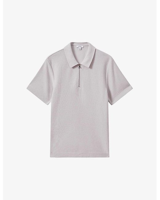 Reiss Gray Felix Textured-knit Cotton Polo Shirt for men
