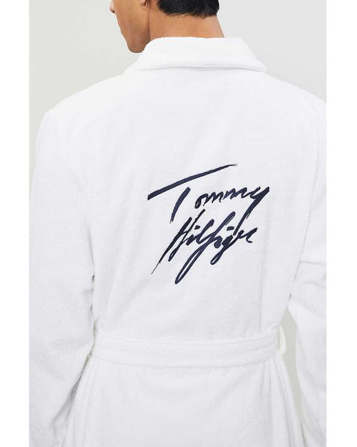 Tommy Hilfiger Logo-embroidered Cotton-towelling Robe in White for Men - Lyst