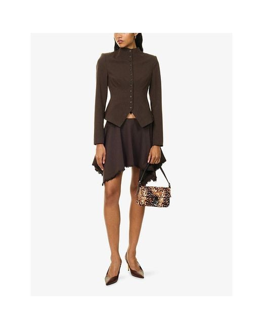Staud Brown Tyra Asymmetric Woven Mini Skirt