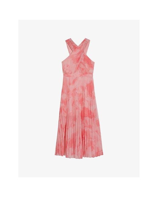 Ted Baker Pink Mirelia Cross-front Pleated Woven Midi Dress