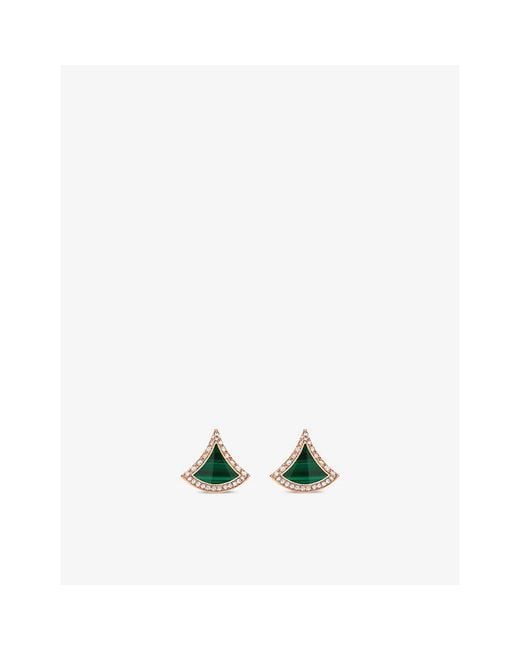 BVLGARI Metallic Divas' Dream 18Ct Rose- 0.1Ct Diamond And Malachite Earrings