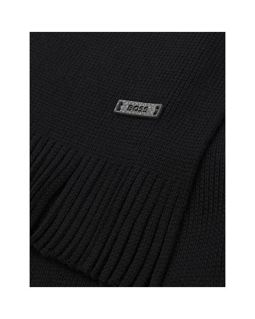 Boss Black Raschel-Knit Logo-Embroidered Wool Scarf for men