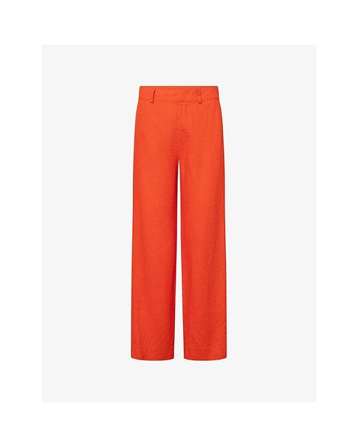 Twist & Tango Red Serena Straight-leg High-rise Linen Trousers