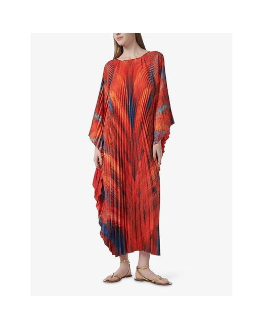 eem Red Printed Pleated Kaftan