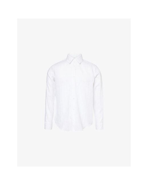 CHE White Regular-Fit Curved-Hem Linen Shirt for men
