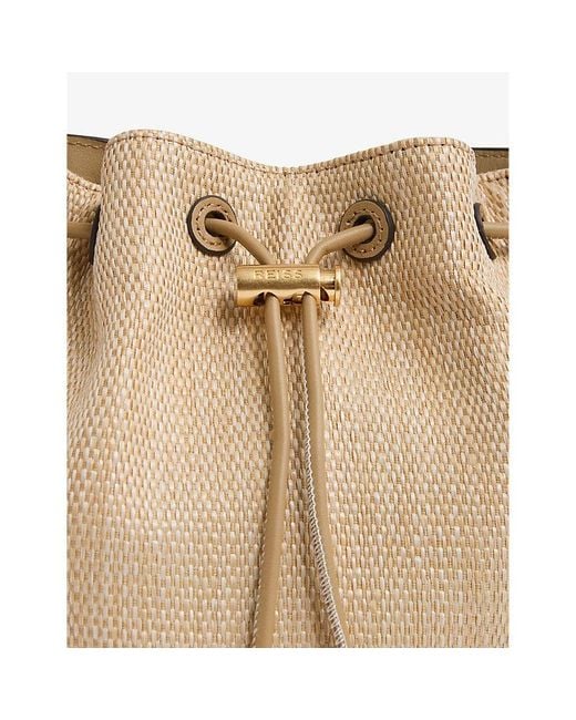 Reiss Metallic Evie Drawstring Raffia Bucket Bag