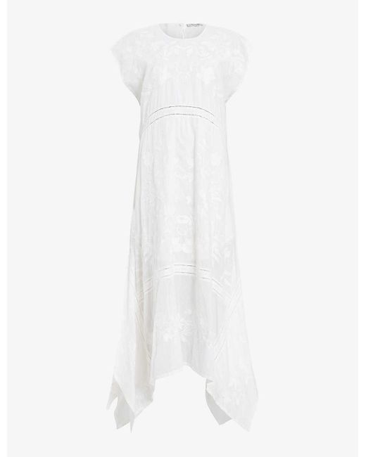 AllSaints White Gianna Embroidered Cotton Maxi Dress