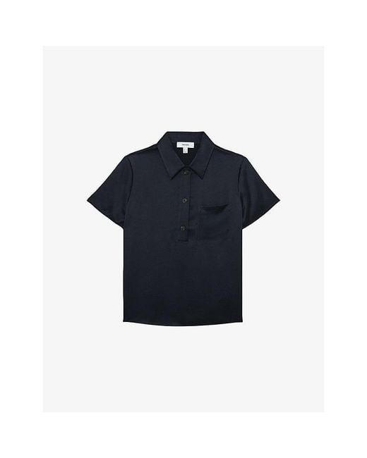 Reiss Blue Polly Patch-Pocket Stretch-Woven Shirt