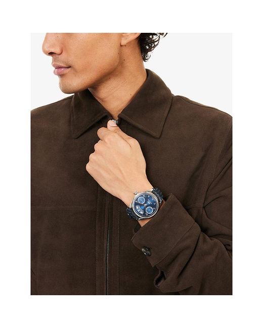 Reselfridges Watches Blue Pre-Loved Iwc Schaffhausen Annual Calendar Stainless-Steel Automatic Watch for men