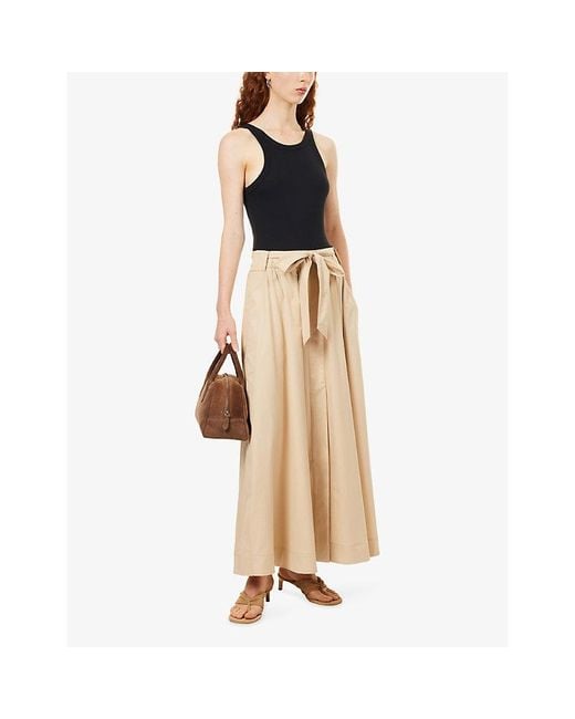 ME+EM Natural Belted A-Line Cotton-Blend Maxi Skirt
