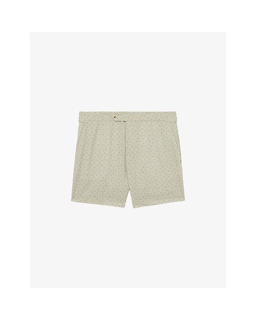 Reiss White Caprio Geometric-Print Swim Shorts for men