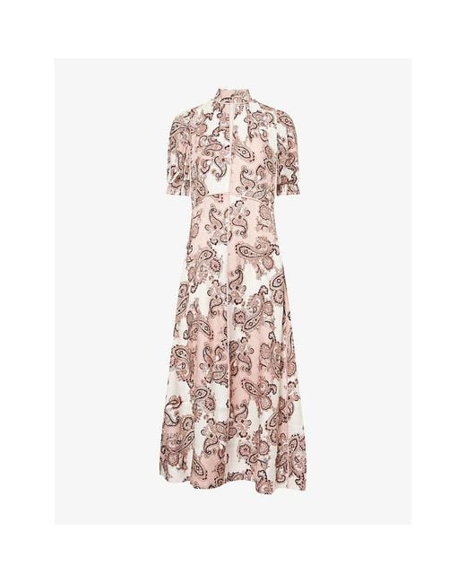ME+EM Pink Paisley-Print Fit-And-Flare Jacquard-Crepe Maxi Dress
