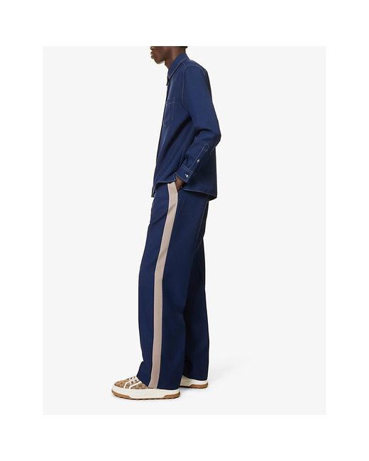 Gucci Blue Brand-appliqué Pressed-crease Straight-leg Regular-fit Woven Trousers for men