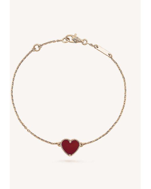 Van Cleef & Arpels Natural Sweet Alhambra Gold And Carnelian Heart Bracelet