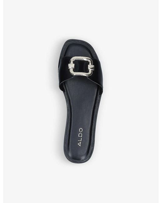 ALDO Womens Black Glaeswen Buckle-detail Slides 6