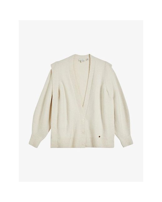 Ted Baker White Joplyin V-neck Relaxed-fit Stretch-wool Blend Cardigan