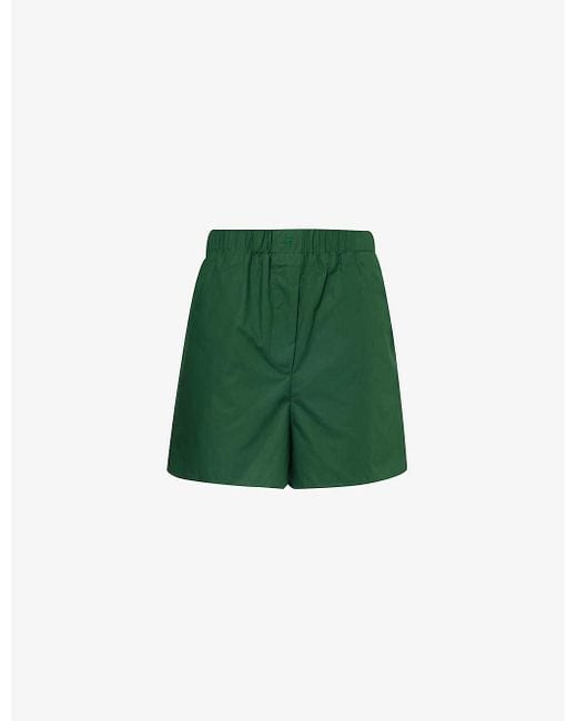 Frankie Shop Green Brand-embroidered High-rise Cotton-poplin Shorts