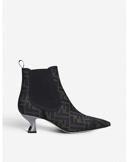 Fendi Black Colibri Mesh And Leather Ankle Boots
