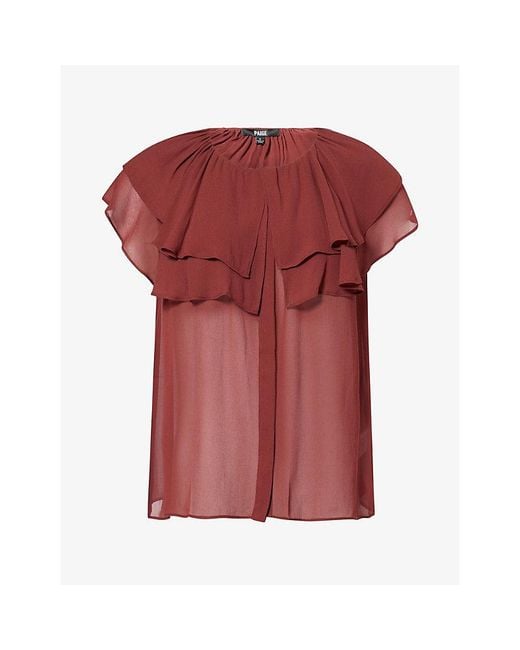 PAIGE Red Lucia Ruffled Sheer Blouse