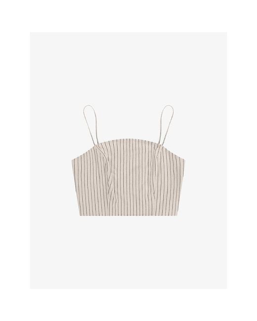 OMNES White Trisha Striped Linen-Blend Top
