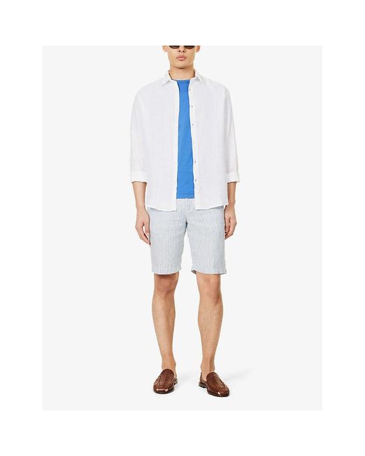 120% Lino Blue Bermuda Pressed-crease Mid-rise Linen Shorts for men