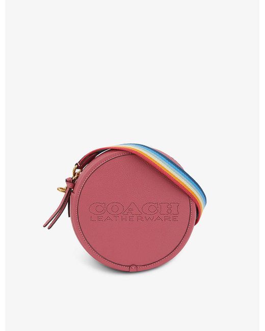 COACH Womens B4/rouge Circle Rainbowstrap Leather Crossbody Bag in