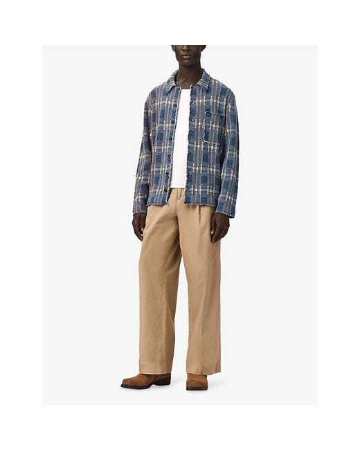 AllSaints Blue Solmar Checked Knitted Cardigan for men