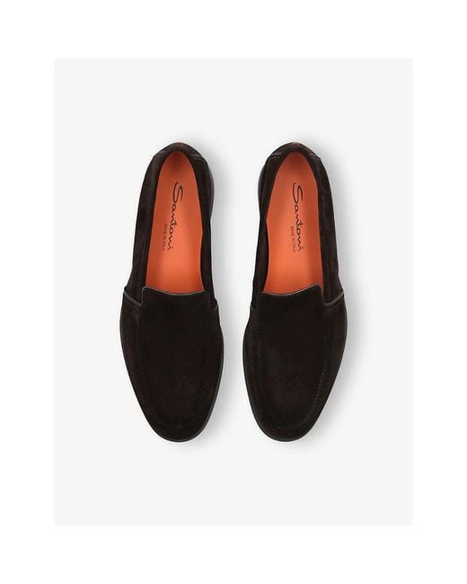 Santoni Black Malibu Suede Loafers for men
