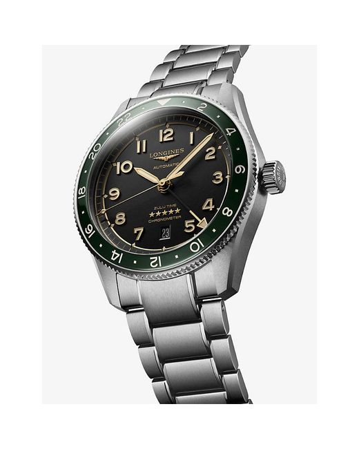Longines Black L3.812.4.63.6 Spirit Zulu Time 42Mm Ceramic Bezel Stainless-Steel Automatic Watch for men
