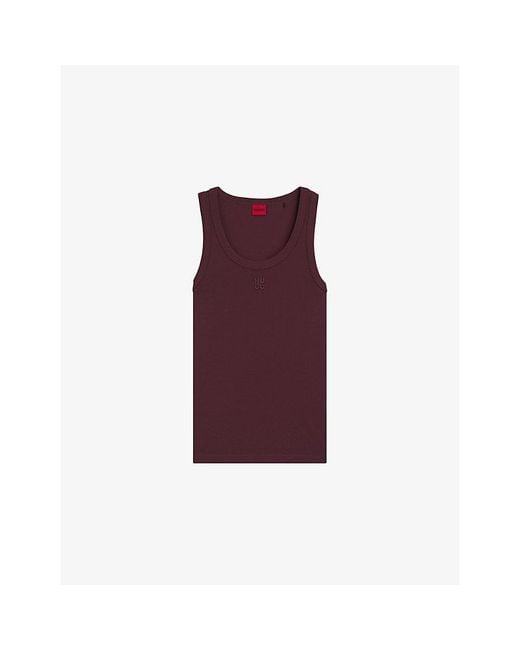 HUGO Purple Logo-Embroidered Scoop-Neck Cotton-Blend Tank Top