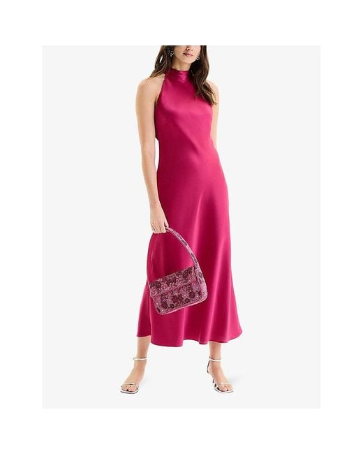 OMNES Pink Seychelles Halter-Neck Drape-Back Recycled-Polyester Maxi Dress