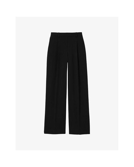 Reiss Black Eden Elasticated-Waist Wide-Leg Twill Trousers