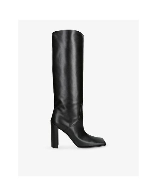 Alaïa Black Square-Toe Leather Heeled Knee-High Boots