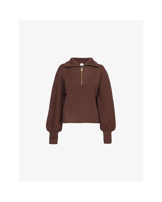 Varley Brown Reid Relaxed-Fit Woven-Blend Jumper