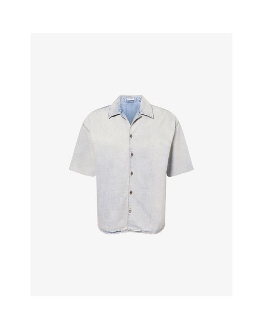 Loewe White Anagram Short-Sleeve Denim Shirt for men