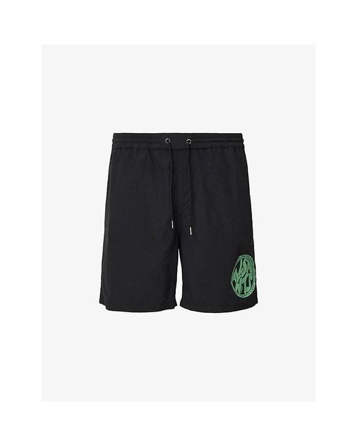 AllSaints Black Distortion Graphic-Print Slim-Fit Swim Shorts for men