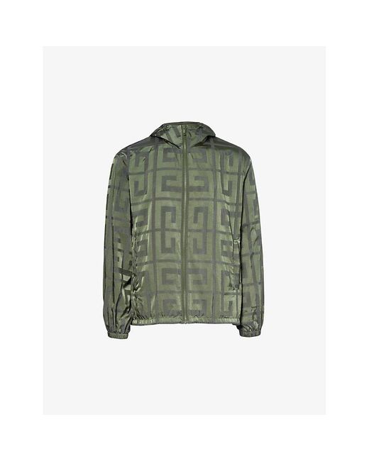 Givenchy Green Brand-print High-neck Relaxed-fit Woven Jacket for men
