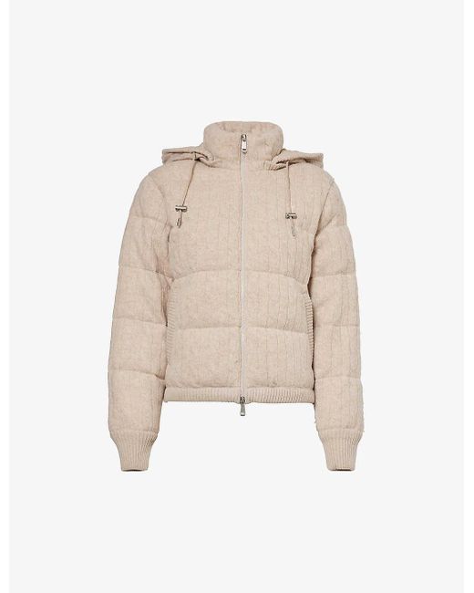 Polo Ralph Lauren Natural Cable-knit Quilted Padded Wool And Cashmere-blend Down-jacket